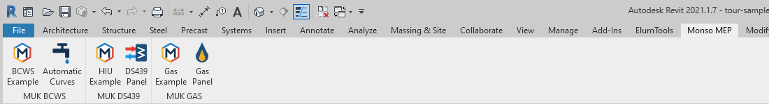 Monso MEP ribbon tab in Revit